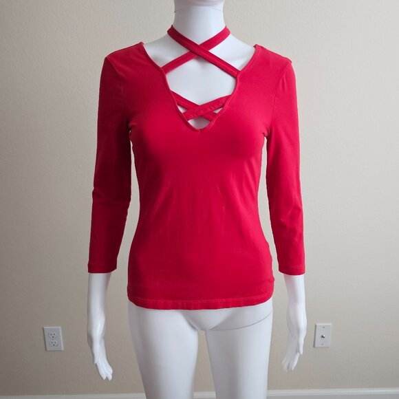 BOSTONPROPER SS CRISS CROSS NECK TOP - Picture 2 of 5